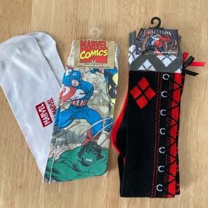 Marvel & Harley Quinn knee high socks NWT